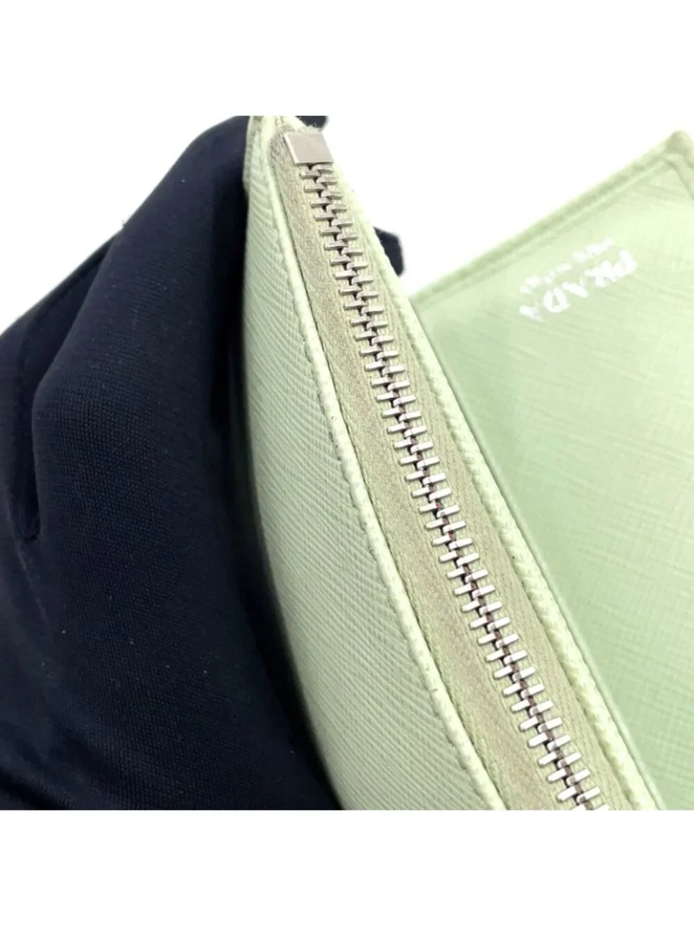 Prada Saffiano Wallet Leather Light Green Triang Silver